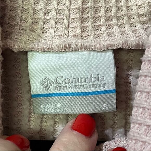 COLUMBIA Waffle Knit Cowl Neck Pullover Dusty Rose Women’s Size Small - Picture 7 of 8